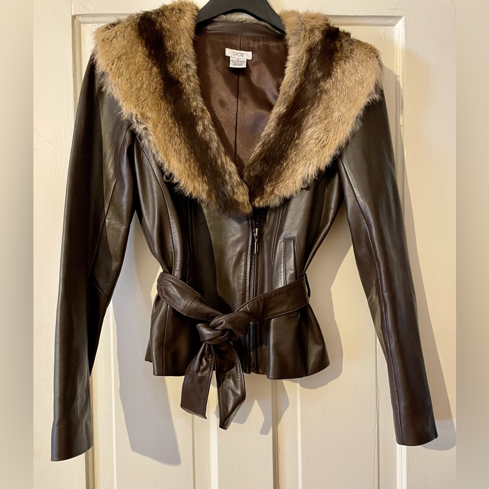 ***Price Drop***Cache Lamb Leather Jacket with Rabbit Fur Trim
